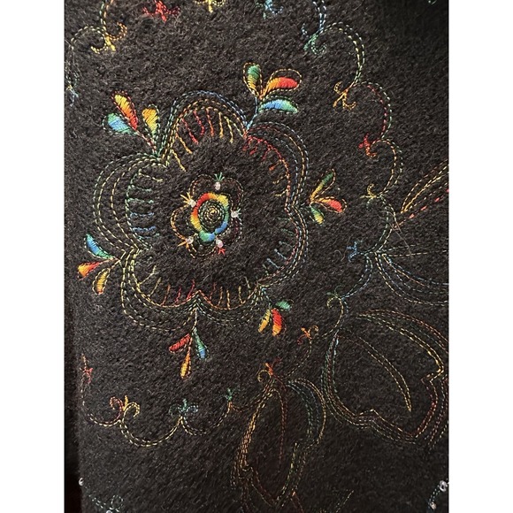 BECHAMEL Jacket XL Black Wool Rainbow Embroidered Full Zip Beaded‎ Floral Hippie - Picture 2 of 10